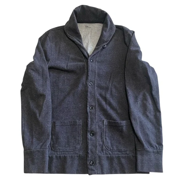 GAP Men's Shawl-Collar Cardigan V-neck Button Front Size Small Charcoal - Picture 2 of 7